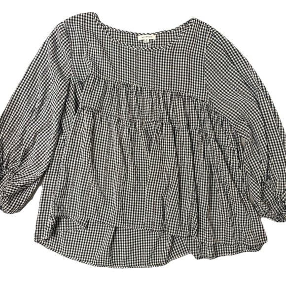 Max Studio Gingham Black and White Blouse Size Large – Tiered, Lightweight, Boho - Picture 7 of 14